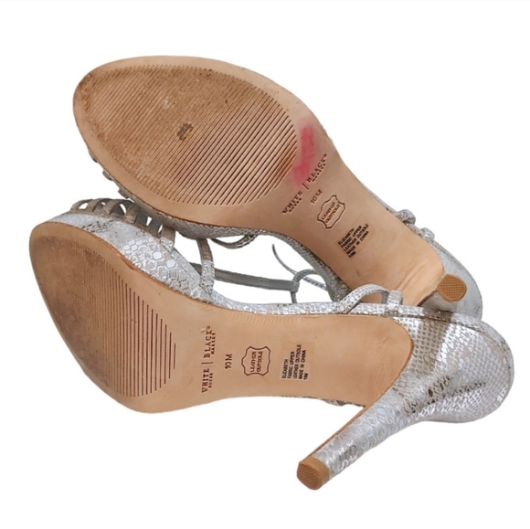 White House Black Market Silver Snakeskin Python Strappy Pump Heel Women Size 10 - Picture 8 of 10